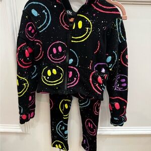 Flowers by Zoe Black Hoodie and matching leggings with Colorful Smiley Faces